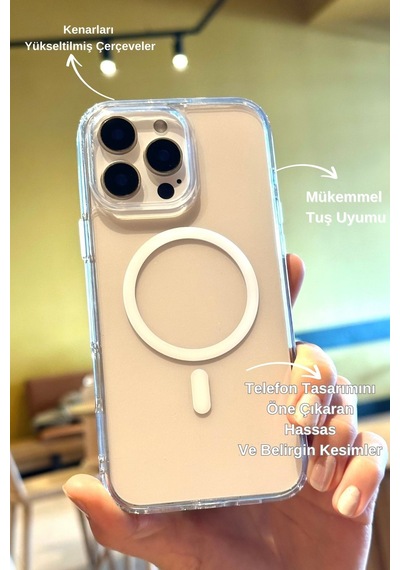 Apple Uyumlu iPhone 16 Pro Şeffaf Kılıf Magsafe Özellikli Hybrid Kristal Kapak Şeffaf