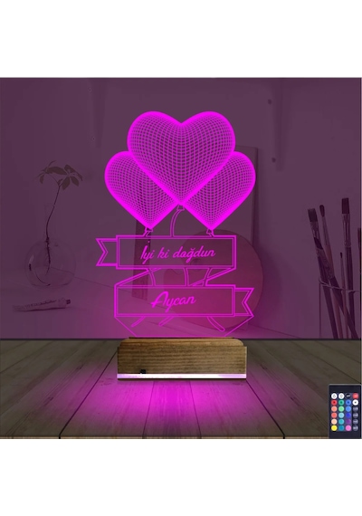 Luvivia Kalp Sevgiliye Hediye Kişiye Özel 3d Lamba - Masa Gece Lambası V2