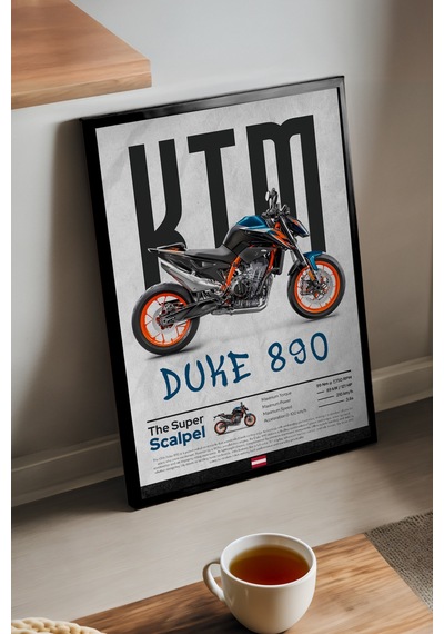 Ktm Duke 890 Siyah Ahşap Çerçeveli Poster, Dekoratif Motosiklet Duvar Tablosu