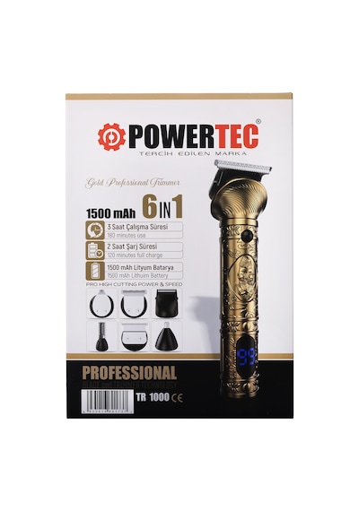 Powertec TR-1000 Tıraş Makinesi 6in1 Saç Sakal Vücut Kulak Burun Erkek Bakım Kiti