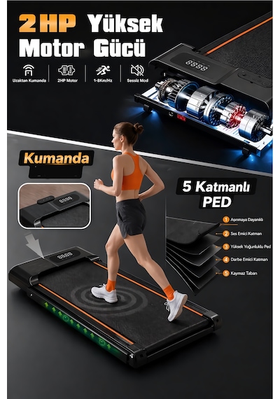 KB800 Koşu Bandı Katlanabilir Titreşim Modlu 2HP Sessiz Motor %9 Eğim Uzaktan Kumandalı Bluetooth