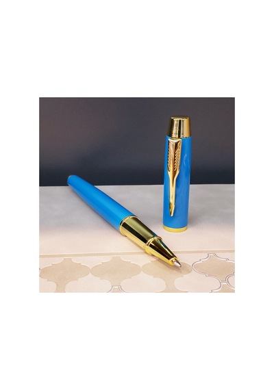 2 Adet Metal Roller Kalem Turkuaz Gövde Gold Detaylı, 13 Cm İmza Kalemi, Baskıya Uygun, Metal Pen, Rollerball