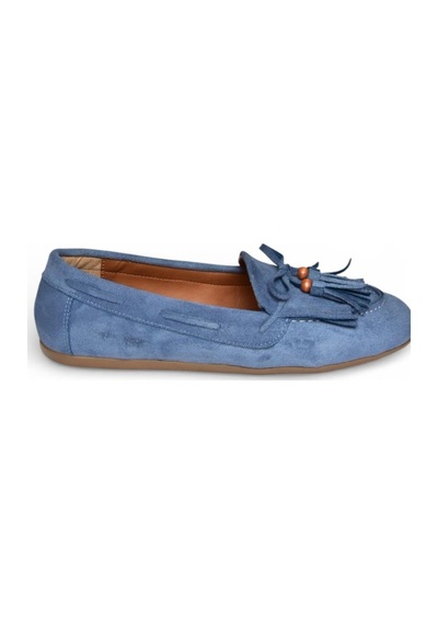 Fox Shoes Y996271002 Mavi Süet Püskül Detaylı Kadın Babet Mavi