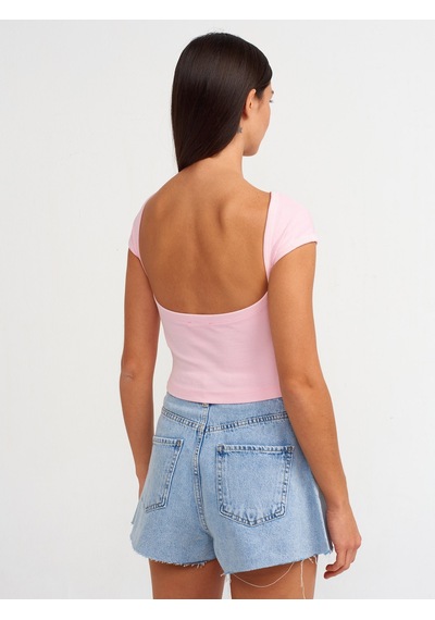 Dilvin Sırt Detaylı Soluk Efektli T-shirt Pembe Açık Pembe