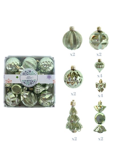 Yılbaşı Lüks Karışık Süs Set Parlak Soft Yeşil 18li