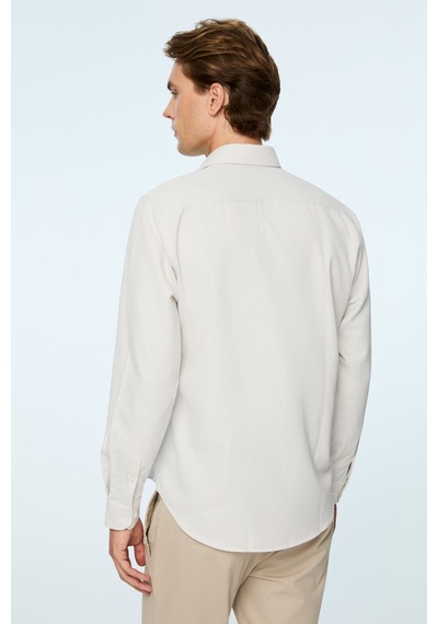 Morven Erkek Bej Polyester Trend Desenli Dynamic Fit Sert Yaka Gömlek 26mc004071653 Bej