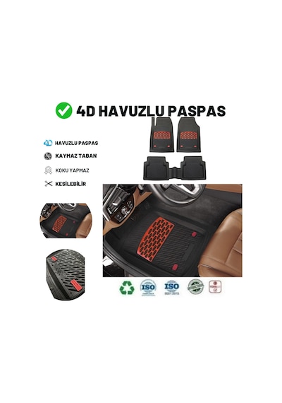 Peugeot 308 Hb 2019 Uyumlu Havuzlu Üniversal Maxi Paspas Siyah - Kırmızı