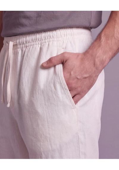 DefyModa Erkek Rahat Kalıp Keten Pantolon Beyaz