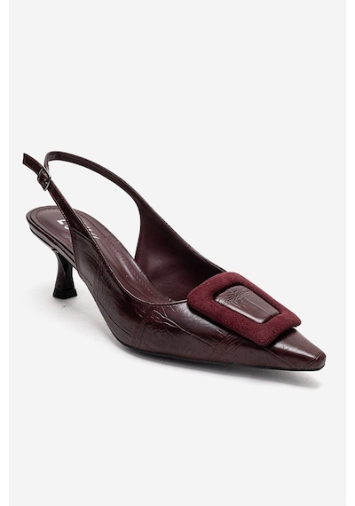 Luvishoes Dublın Bordo Baskı Tokalı Kadın Topuklu Ayakkabı Bordo