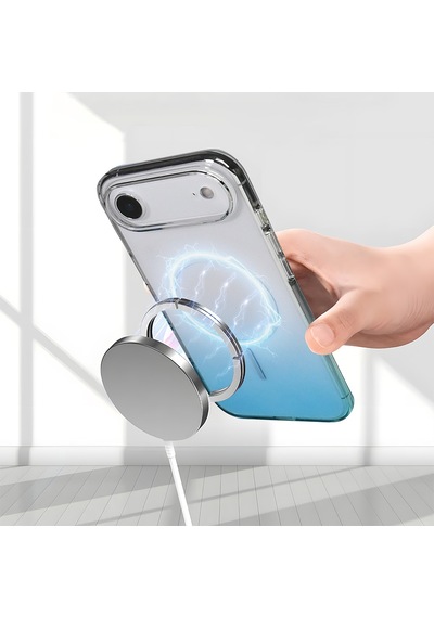 Apple iPhone Uyumlu 17 Air Kılıf Renk Geçişli Magsafe Şeffaf Kamera Yükseltili Silikon Pazarplus Turuncu