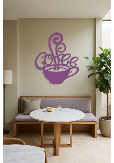 Coffee Metal Duvar Tablosu - Duvar Dekoru - Mor - 62 X 75 Cm