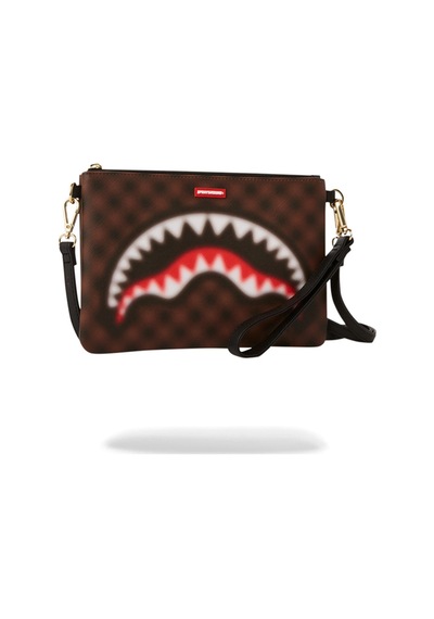 Sprayground Sharks In Paris Blur Clutch, Unisex Vegan Deri El Çantası Kahverengi