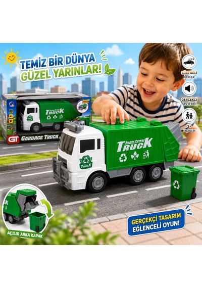 Sürtmeli Geri Dönüşüm Çöp Kamyonu Oyuncağı Açılır Arka Kapaklı Çöp Toplama Aracı 3+ Yaş