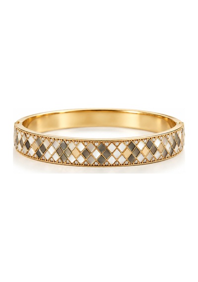 Aura Collection Maelle Gold Renkli Geometrik Desenli Çelik Kelepçe Bileklik Altın Altın