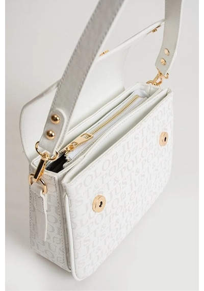 Just Polo Kadın Baskılı Ayarlanabilir Askılı Şık Ve Lüks El & Omuz Çantası Shoulder Bag Beyaz