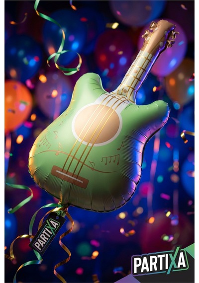 Retro Mat Yeşil Gitar Folyo Balon 46x89 Cm Müzik Temalı Doğum Günü Parti Süsü Çok Renkli