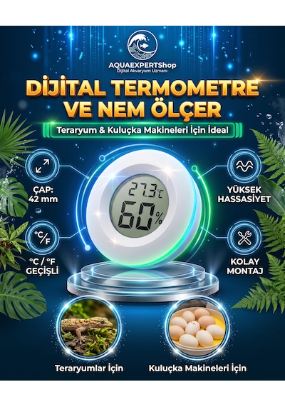 Yuvarlak Dijital Termometre Ve Nem Ölçer - Higrometre - Teraryum Ve Kuluçka Makinesi Isı Ölçer - Hassas Ölçme Aralığı