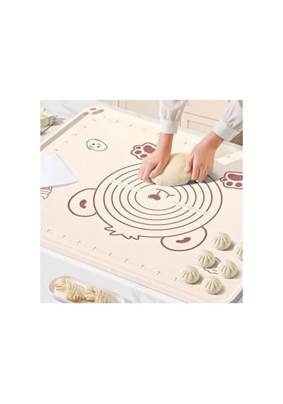 Büyük Boy Silikon Hamur Açma Matı, Krem Rengi, 50x70 Cm, Yapışmaz Ve Kaymaz Yüzey - 550 Gram