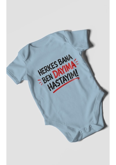 Morivokids Herkes Bana, Ben Dayıma Hastayım Kısa Kollu Bebek Body %100 Pamuk Zbn187-kk Bebe Mavisi