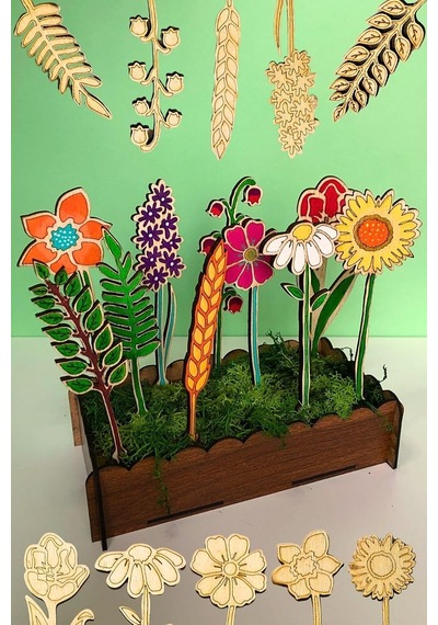 Ahşap Boyama Seti, Çiçek Desenleri, 18-20 Cm, 10 Parça 10'lu Standlı