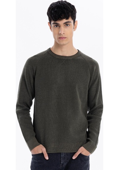 Gmg Fırenze Zr24mfw04051 Haki Erkek Bisiklet Yaka Fitilli Desenli Slim Fit Triko Kazak