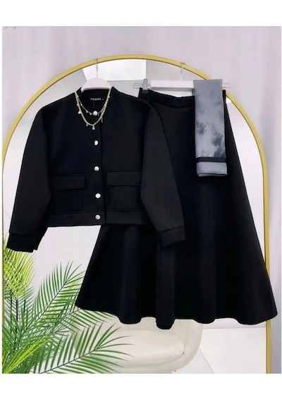 Lovie Moda Kadın Kapak Cepli Takım Siyah