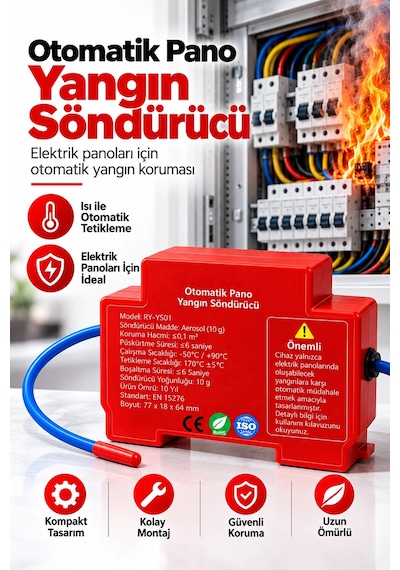 Otomatik Pano Yangın Söndürücü 20 Gr Aerosol Isı Sensörlü Elektrik Panosu Koruma Cihazı