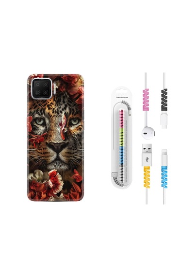 Oppo A73 Kılıf Kablo Koruyuculu Flowers Baby Tiger 1336