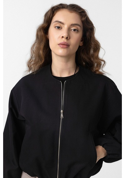 Antioch Crop Kadın Bomber Mont Siyah
