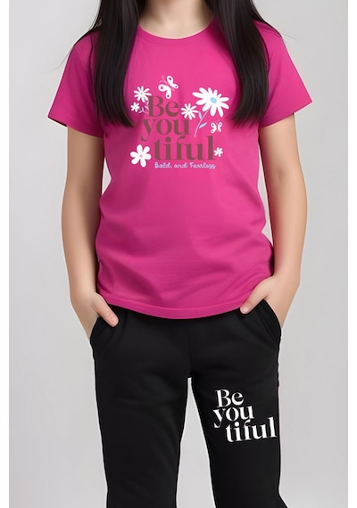 Fyk Kids Kız Çocuk Be You Tiful Baskılı Alt-üst Takım Fuşya