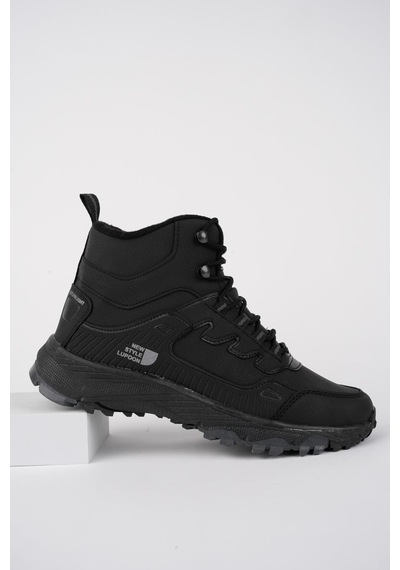 Muggo Alaska Unisex Garantili Trekking Outdoor Bağcıklı Yandan Fermuarlı Kışlık Bot Siyah -siyah