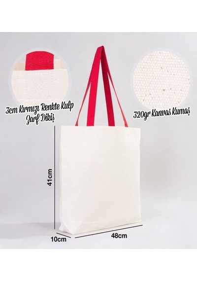 Bk Gift I Love Kalkan Kırmızı Renkli Kulp Kanvas Plaj Çantası 48x40m, Baskılı Omuz Çantası, Alışveriş Çantası