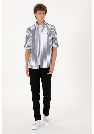U.S. Polo Assn. Erkek Lacivert Çizgili Beyaz Gömlek 50306327-VR033