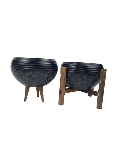 Bitki Tasarımı Ev Dekorasyon  Siyah Granit Küp Aranjman Saksı Saksılık Salon Çiçeklik İkili Set 3 Ayaklı-4 Ayaklı 19 CM