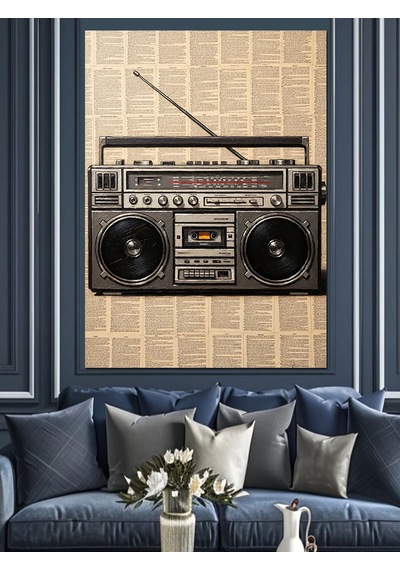 Ahşap Tablo Nostaljik Radyo Ve Gazete Tasarımı
