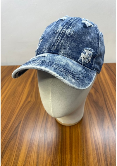 Denim Jean Kot Kumaş Vintage Yıkamalı Unisex Cap Şapka Mavi