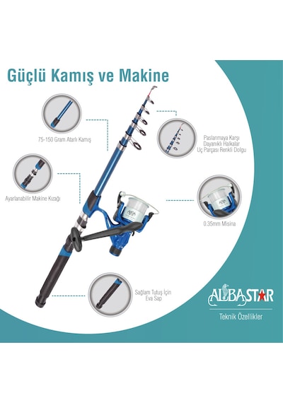 Albastar Tam Takım Göl ve Deniz Olta Seti 300 CM-Taşıma Çantalı