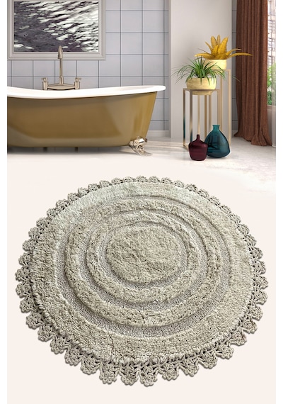 Regnum Cotton Bej Çap 100x100 cm Pamuklu Yıkanabilir Banyo Halısı Banyo Klozet Takımı