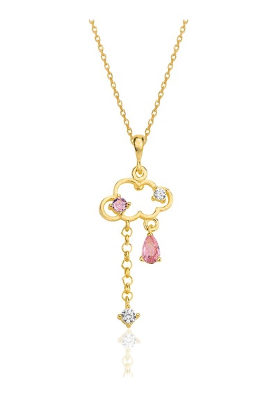 Gümüş Altın Yaldızlı Pembe Zirkon Taşlı Bulut Kolye Barcode Gümüş - Rose Gold