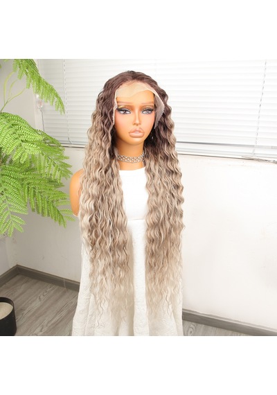 Kumral Beyaz Platin Ombre Ve Röfleli Fiber Sentetik Tül Peruk - Ezjı-740048 Renkli