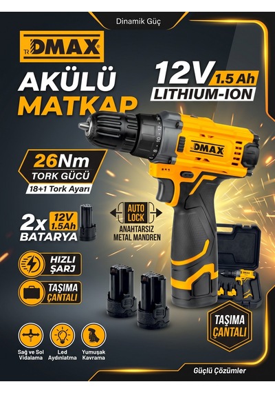 Dmax 12v 1.5ah Akülü Matkap