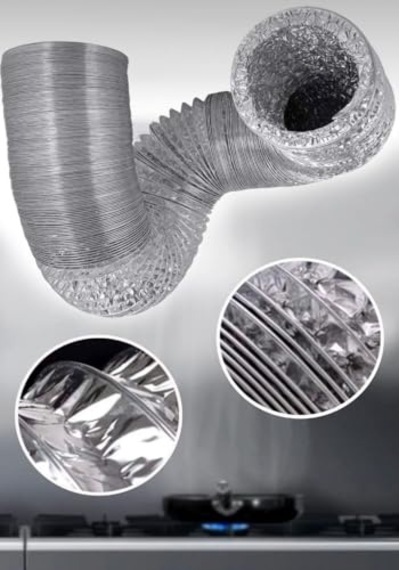 3 Metre 127 Mm Alüminyum Flex Aspiratör Borusu, Isıya Dayanıklı, Esnek Havalandırma Hortumu, Davlumbaz Ve Banyo Fanı Uyumlu