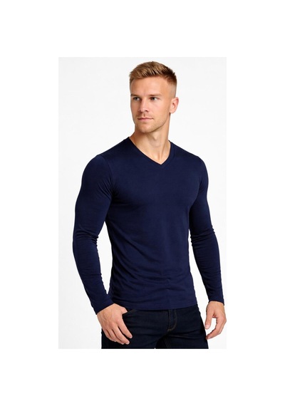 Axxel Erkek Pamuklu Likralı Süprem Uzun Kollu T-shirt-d236 Lacivert