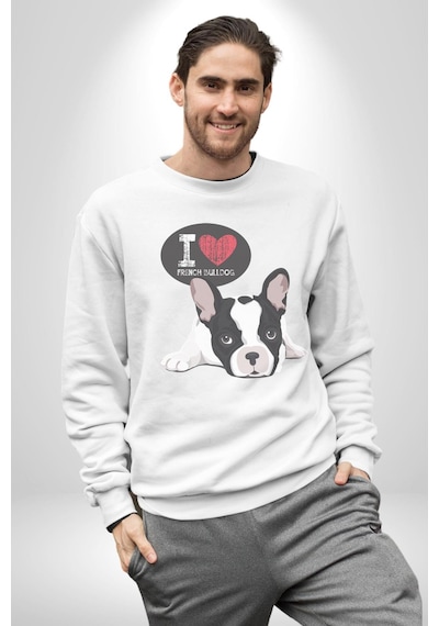 Seni Seviyorum Bulldog Unisex Beyaz Baskılı Sweatshirt Beyaz
