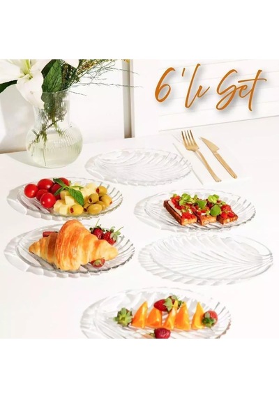 6 Lı Oval Desenli Cam Kase Sunum Seti Şık Ve Dayanıklı Çerezlik, Tatlı Kasesi, Meze Ve İkramlık Sunum Tabakları Çok Renkli