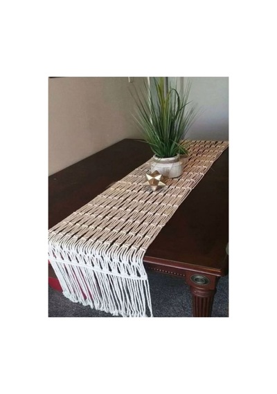 Ekru El Emeği Makrome Masaüstü Runner Krem