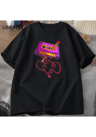 Startmore 80s Kaset Bant Kalem Baskılı T-shirt 1980s Retro Vintage Gerileme Müzik T Shirt Erkek Giyim B 3069 Siyah