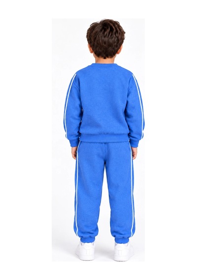 Rony Pony Kids 3 İplik Şardonlu Kaplan Figürlü Beyaz Biyeli Mavi Erkek Çocuk Eşofman Takımı