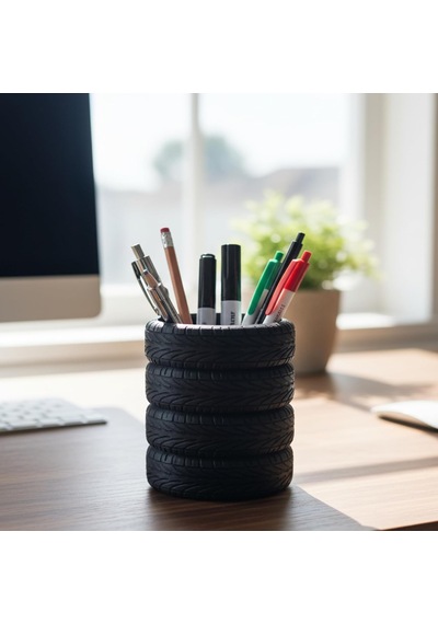 Lastik Kalem Tutucu, Kalemlik, Tire Shape Pen Holder, Şık Masa Üstü Pratik Organizer