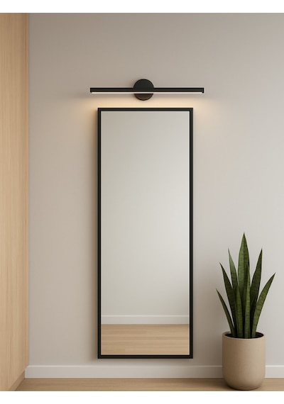 Siyah Banyo Duvar Ayna Tablo Koridor Cafe Hotel Aydınlatması Led Flüt Aplik Günışığı 70 Cm Pilli Siyah